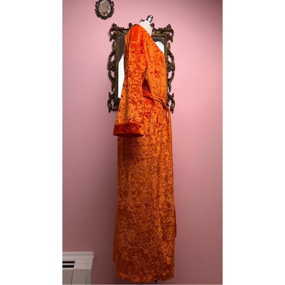 Vintage 1997 Victoria’s Secret Pink Heart Orange Crushed Velvet Maxi Robe Large - Picture 4 of 16